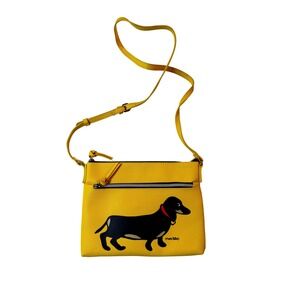 Marc Tetro Dog Dachshund Crossbody Bag Yellow Small Purse Shoulder Zipper Pouch